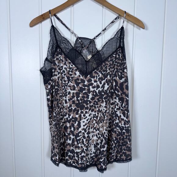 Love Stitch Tops - Lovestitch Evereve Cami Large White Grey Leopard Lace Adjust Straps Sexy